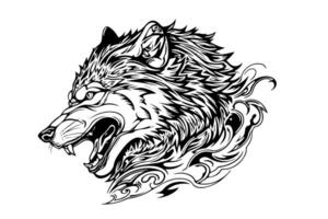 Angry wolf head hand drawn ink sketch. Engraving vintage style illustration. Design for logotype, mascot, print. vector