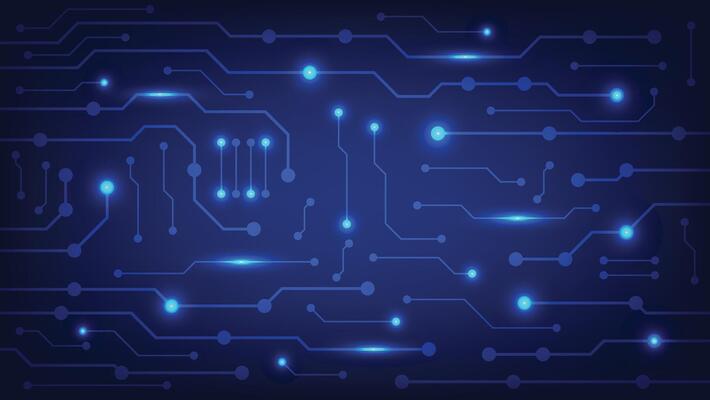 abstract technology background. circuit board with blue light glowing