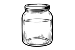 Empty jar hand drawn ink sketch. Engraved illistration. vector