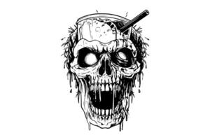 Zombie head hand drawn ink sketch. illustration in engraving style. vector