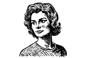 Vintage Lady Portrait Woodcut Illustration of a Stylish Woman. vector