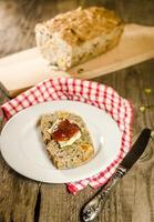 Irish bread with butter and jam photo