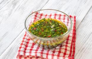 Bowl of Chimichurri sauce photo