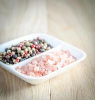 Pink himalayan salt and peppers photo