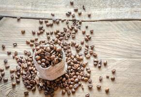 Coffee beans in the sackcloth bag photo