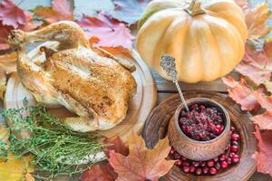 Roasted chicken with cranberry sauce photo