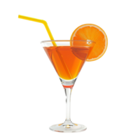 Generated AI orange cocktail with straw and orange slice on transparent background png