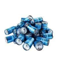 Generated AI a pile of blue aluminum cans on transparent background png