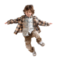 Generated AI a young boy jumping in the air on transparent background png