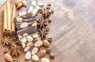 Chocolate pieces with spice, cinnamon and anise photo