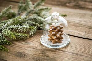 Homemade sweet Christmas tree under the glass dome photo