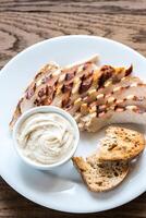 Grilled chicken with tahini sauce photo