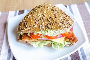 Triangle wholewheat-bun hamburger photo