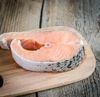 Salmon steak closeup photo