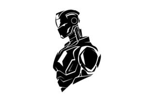 Engraved Robot Logotype Vintage Sketch Illustration of Artificial Intelligence. vector