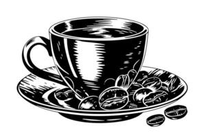 Vintage Coffee Bean and Cup Hand-drawn Sketch of Cafe Elegance. vector