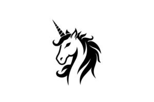 negro y blanco unicornio cabeza bosquejo logo para moderno fantasía Arte. vector