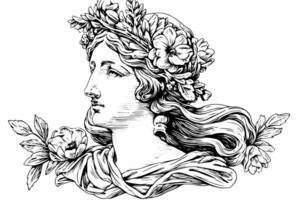 Aphrodite head hand drawn ink sketch. Engraved style illustration. vector