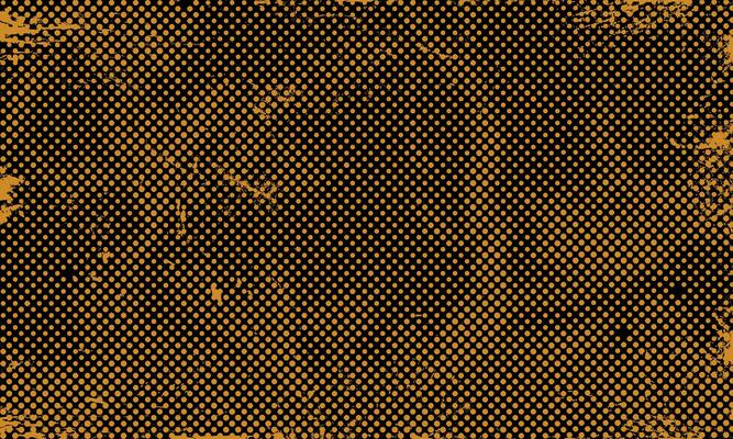 Dark Grunge Gritty Halftone Pattern Yellow Dots on Black Background Distressed Spilled Ink Frame Design