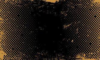 Dark Grunge Gritty Halftone Pattern Yellow Dots on Black Background Distressed Spilled Ink Frame Design vector