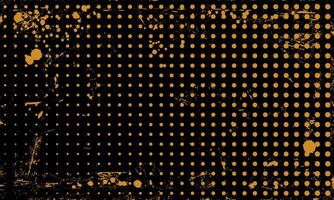 Dark Grunge Gritty Halftone Pattern Yellow Dots on Black Background Distressed Spilled Ink Frame Design vector