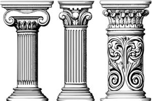 Ancient Column Collection Vintage Illustrations of Roman and Greek Architecture Element. vector