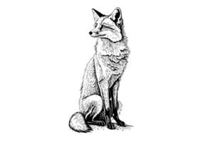 Fox sitting hand drawn ink sketch. Engraving vintage style illustration. vector