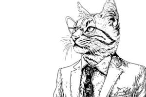 Vintage Hand-Drawn Cat in Tuxedo and Tie Hipster Gentleman Pet Illustration with Grunge Background. vector