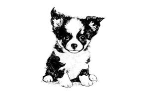 Cute puppy hand drawn ink sketch. Dog in engraving style illustration. vector