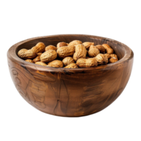 Generated AI peanuts in a wooden bowl on transparent background png