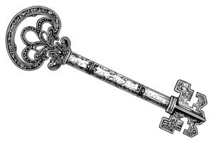 Antique key in Engraved style. vector