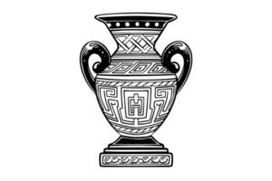 Set of ancient vase hand drawn ink sketch. Engraved style illustration. vector