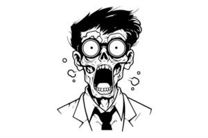 Zombie office worker hand drawn ink sketch. Engraved style illustration. vector