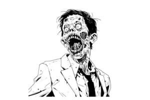 Zombie office worker hand drawn ink sketch. Engraved style illustration. vector