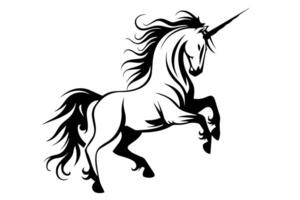 encantador unicornio elegante logo diseño en negro y blanco. vector