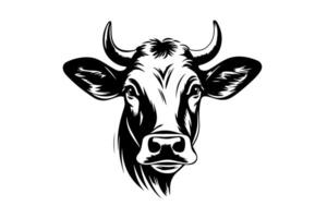 Cow logotype hand drawn ink sketch. Engraving style illustration. vector