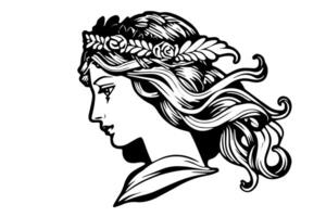 Aphrodite head hand drawn ink sketch. Engraved style illustration. vector