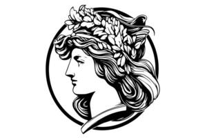 Aphrodite head hand drawn ink sketch. Engraved style illustration. vector