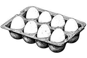 Box of eggs hand drawn ink sketch. Engraving style illustration. vector