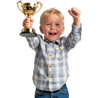 Little boy holding trophy happily, transparent background png