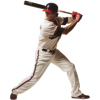 männlich Baseball Spieler Treffer das Ball mit ein Schläger, transparent Hintergrund png