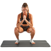 Woman doing squatting movements, exercising on a mat, transparent background png