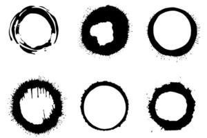 Black shapes of wine circle and coffee ring stains. Dirty splashes and spots Hand drawn tea or ink ring stains on white background. vector