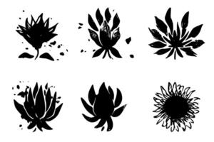 Set of lino cut grunge flower ink stamp. Pack of contemprorary texture elements. vector