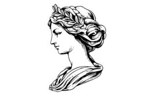 Aphrodite head hand drawn ink sketch. Engraved style illustration. vector