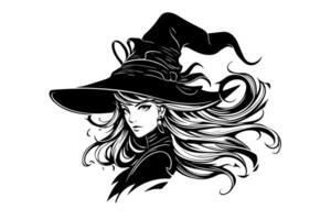 Witch halloween woman hand drawn ink sketch. Engraving style illustration vector