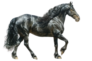 A majestic black horse with long flowing mane and tail png