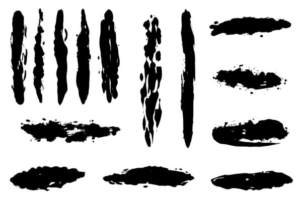 Eroded paintbrush set, brush strokes templates. Grunge design elements for social media. Rectangle text boxes or speech bubbles. Dirty distress texture background.