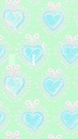 a green and blue pattern with hearts on it glitch animation video