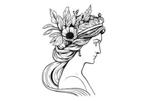 Aphrodite head hand drawn ink sketch. Engraved style illustration. vector